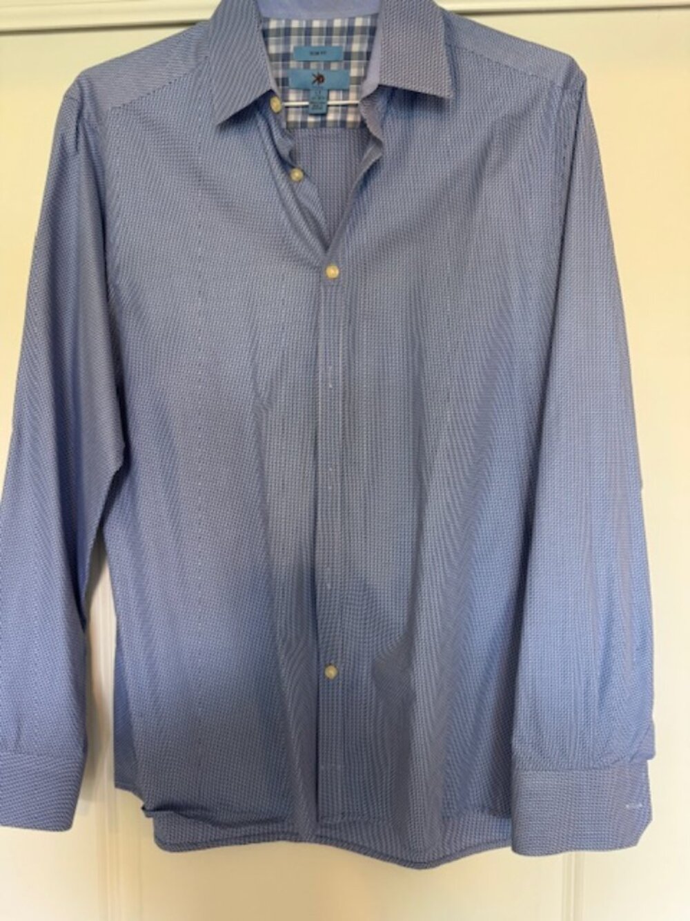 Egara Men’s Slim Fit Dress Shirt Blue/White Micro Pattern - Picture 3 of 4